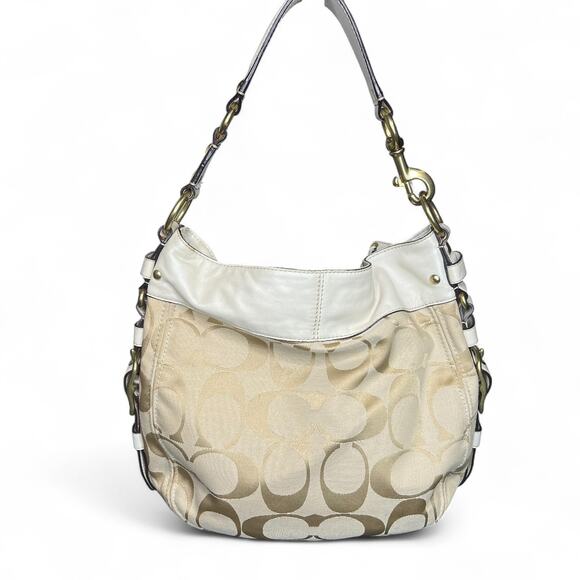 Coach 12674 Zoe Signature Logo Hobo Bag Cream Khaki Jaquard Shoulder Purse Large - Picture 6 of 8